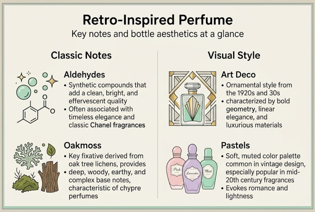 Infographic of retro perfume notes and design