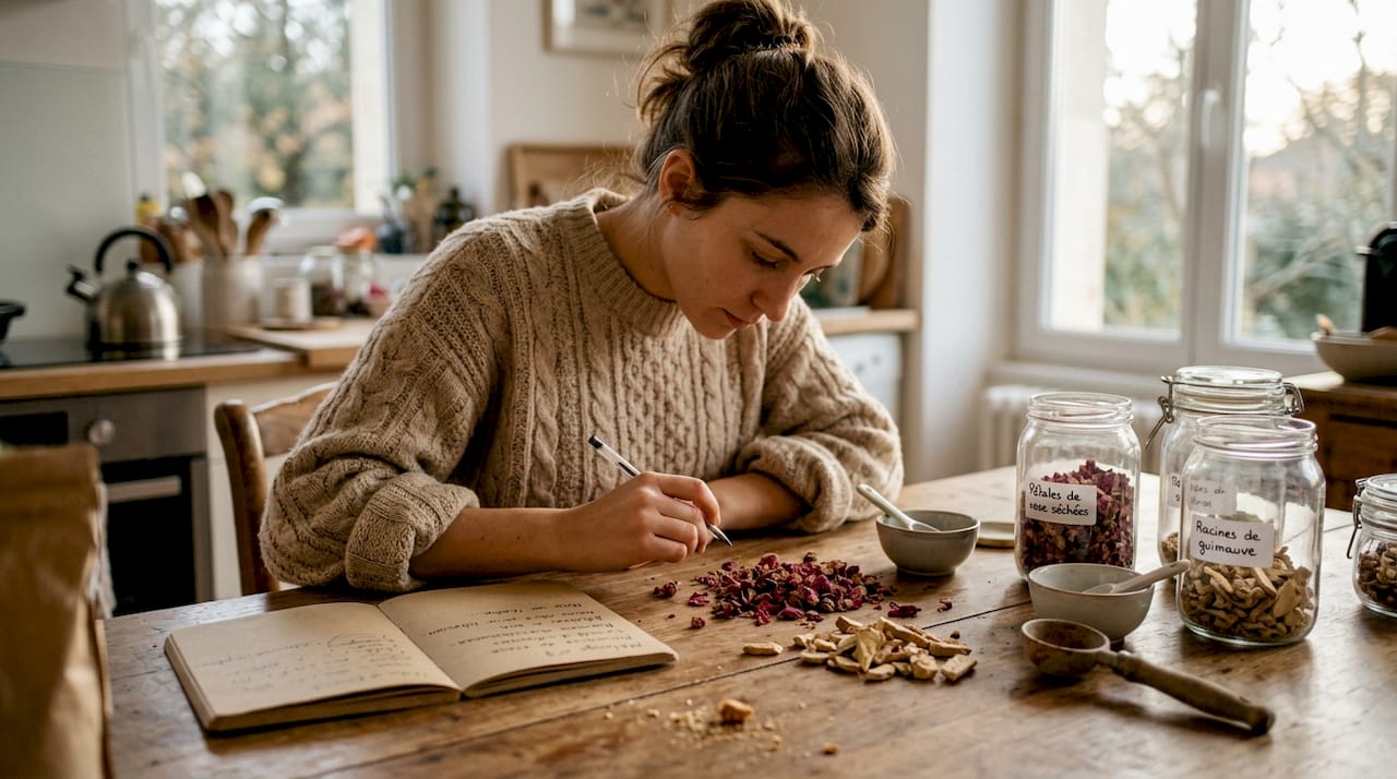 Présentation d’ingrédients naturels soigneusement disposés sur une table