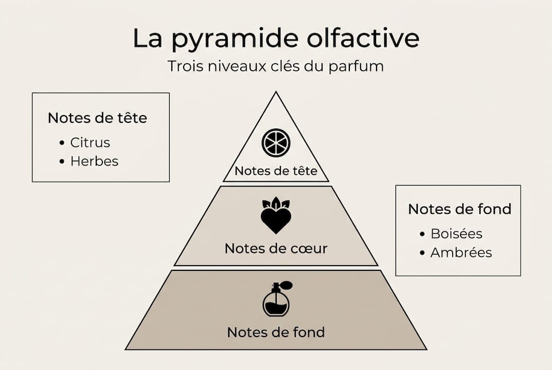 Découvrez une infographie illustrant la pyramide olfactive du parfum