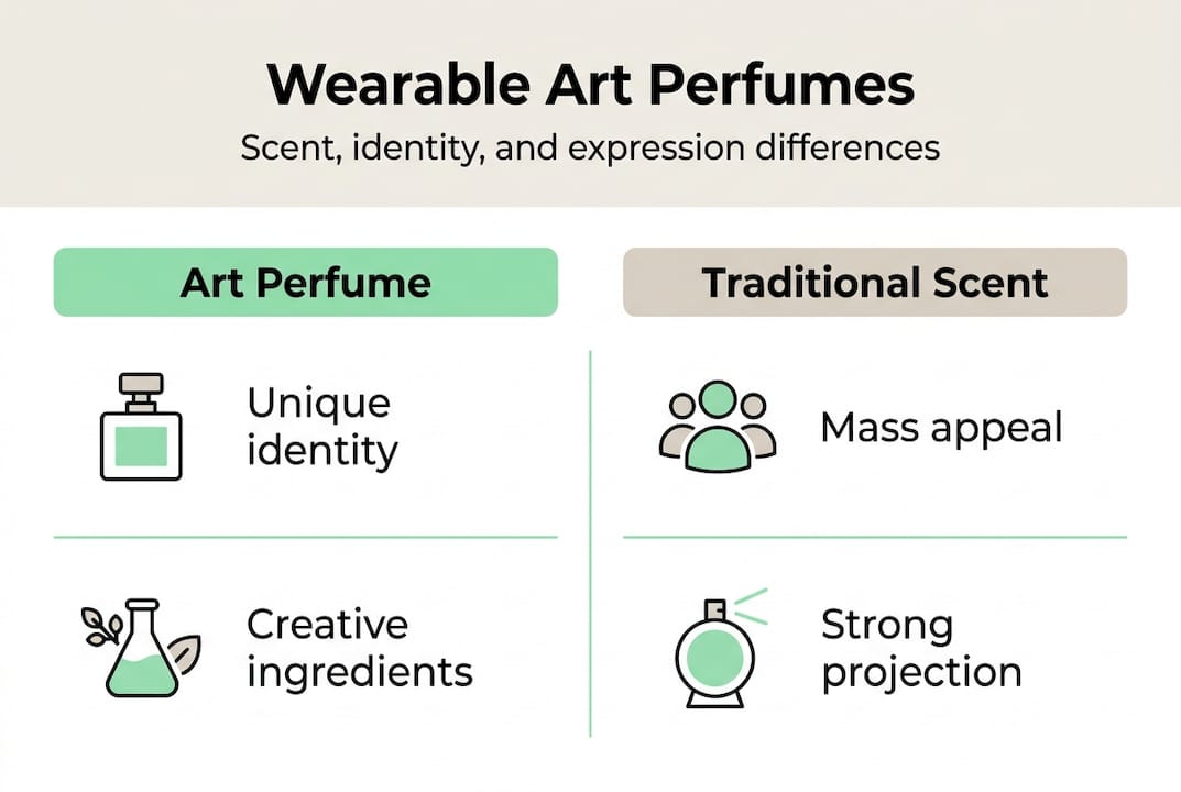 Infographic contrasting art and traditional perfumes