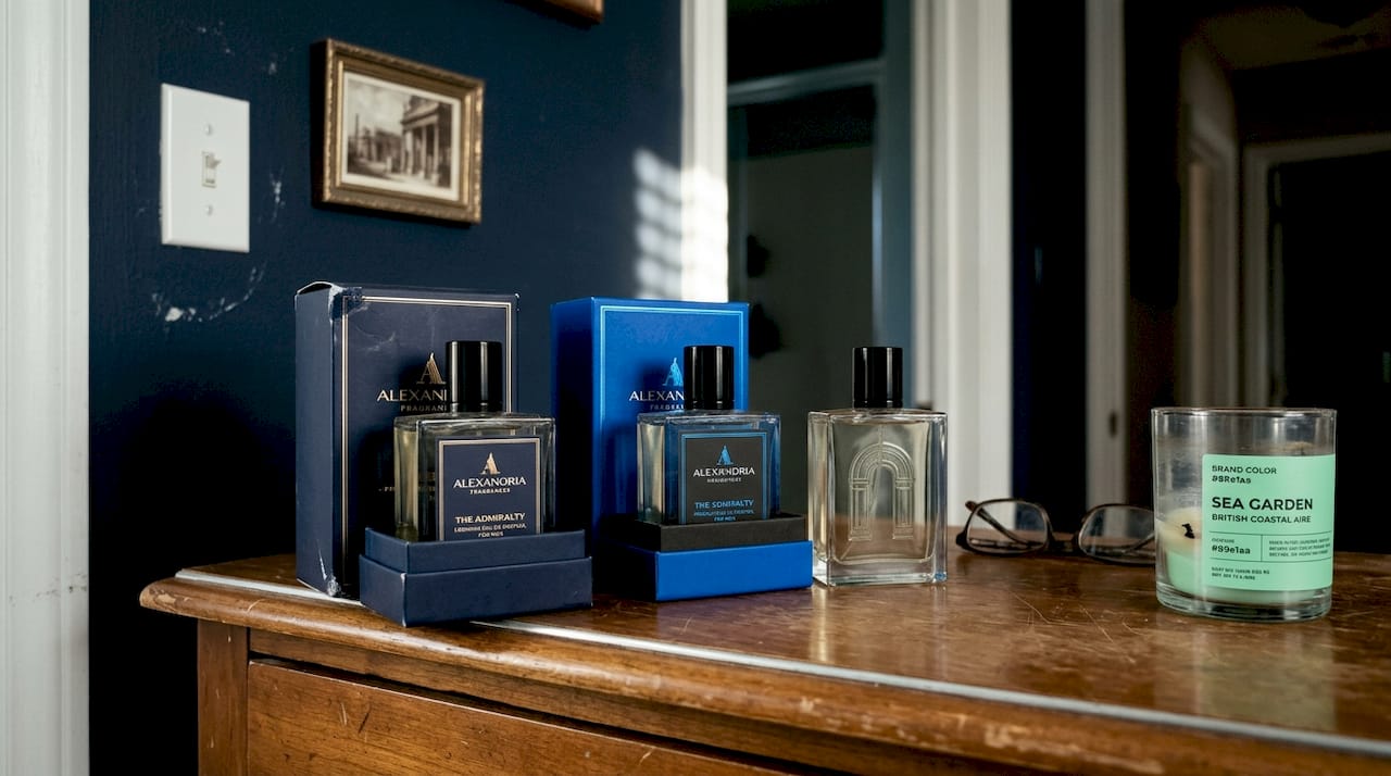 Perfume bottles safely away from sunlight and humidity