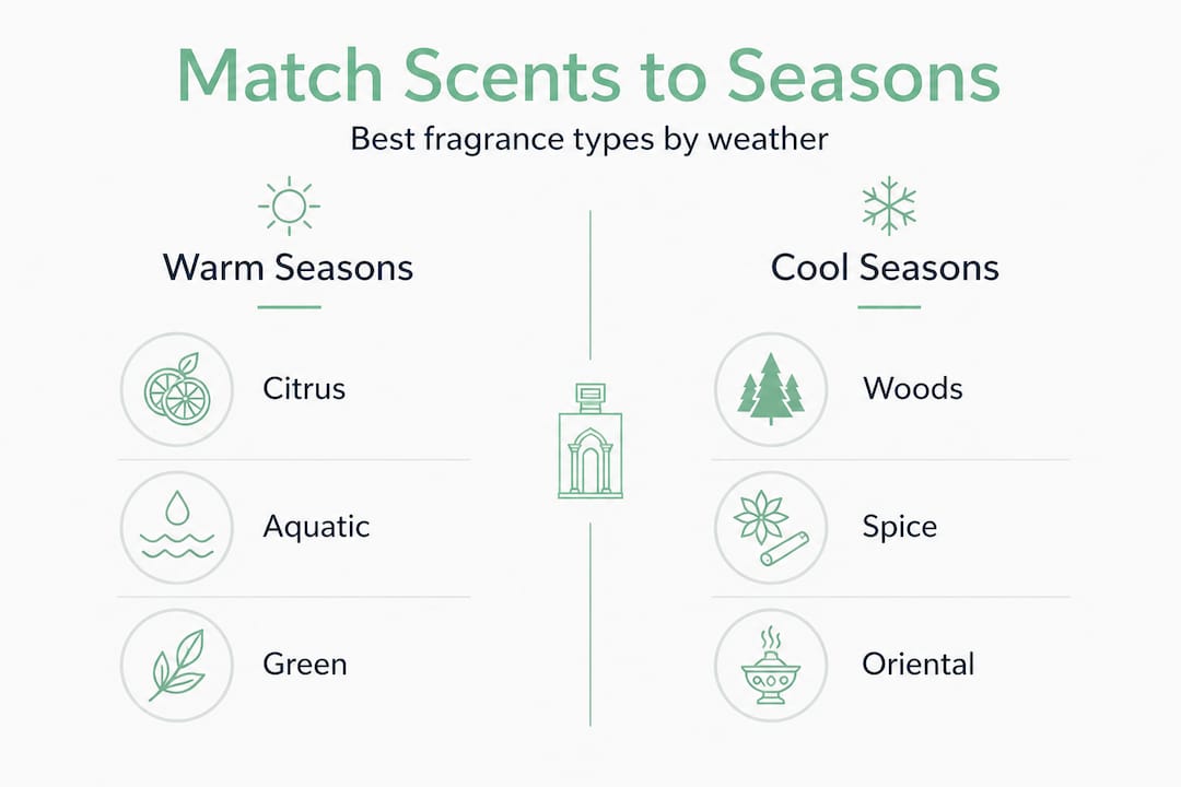 Infographic comparing warm and cool season fragrances