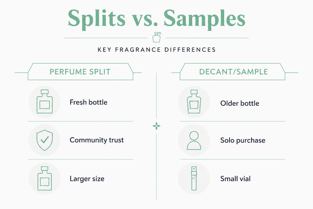 Infographic comparing perfume splits and samples