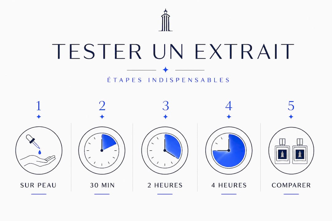 Infographie : les étapes essentielles pour tester un extrait de parfum
