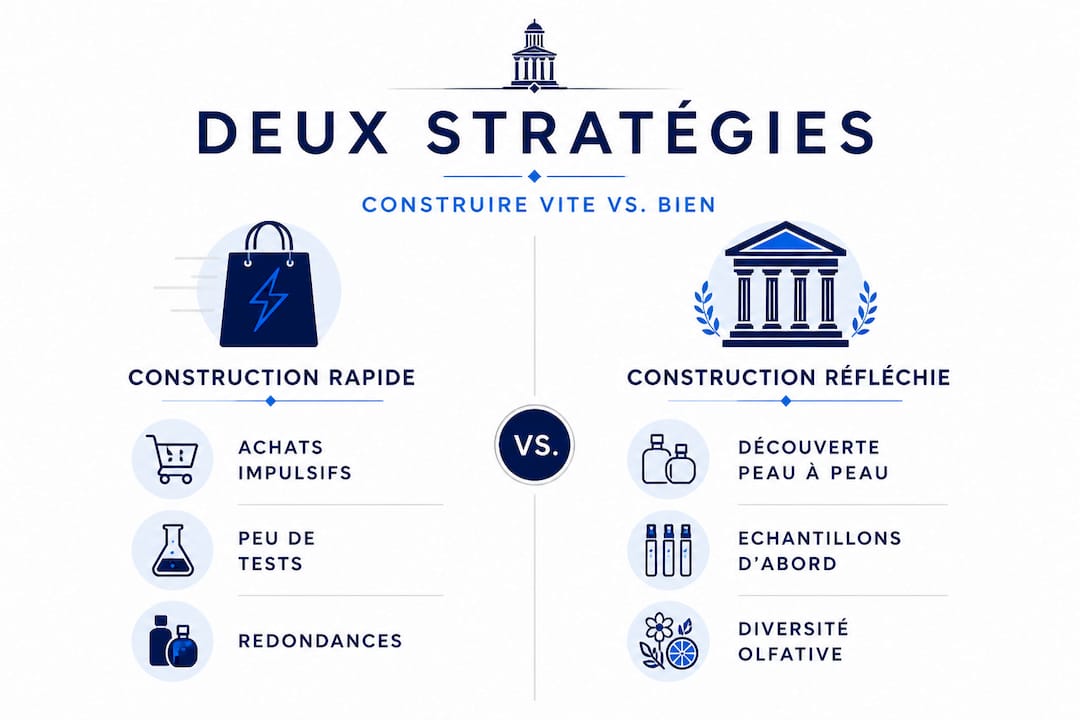 Infographie : les différences entre composer sa collection de parfums à la va-vite ou prendre le temps de bien choisir