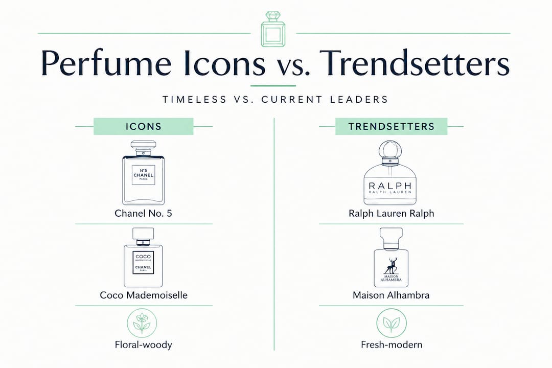 Infographic comparing perfume icons and trendsetters