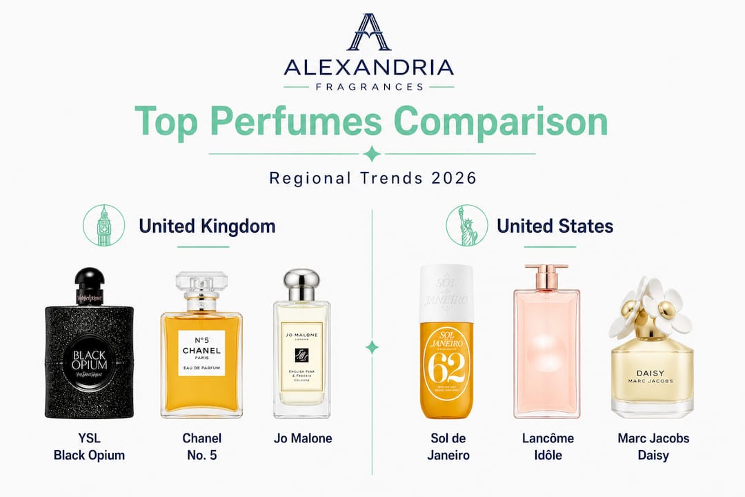 Infographic comparing top perfume sales by region