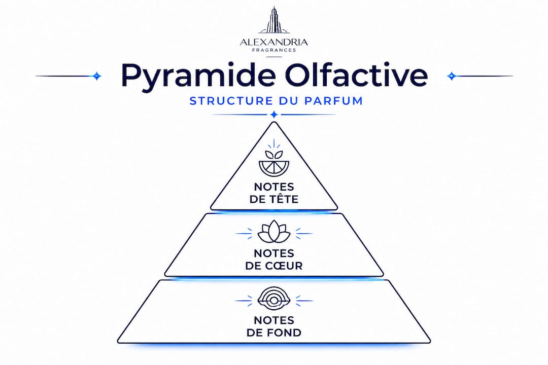 Schéma pyramidal illustrant la composition d’un parfum