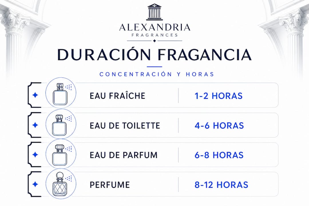 Guía visual sobre cuánto dura cada tipo de fragancia