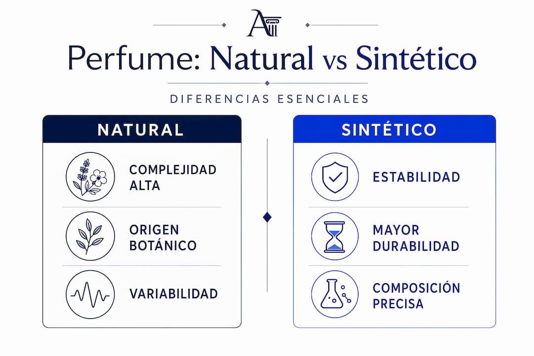 Infografía sobre las diferencias entre perfumes naturales y sintéticos