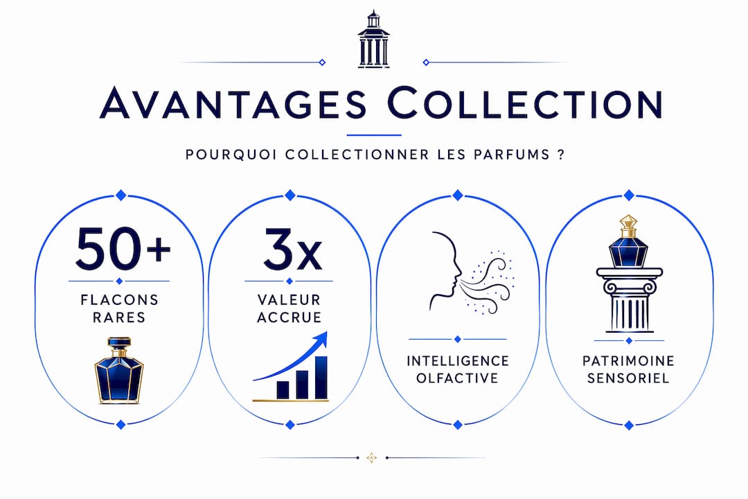 Infographie mettant en avant les principaux avantages de la collection de parfums