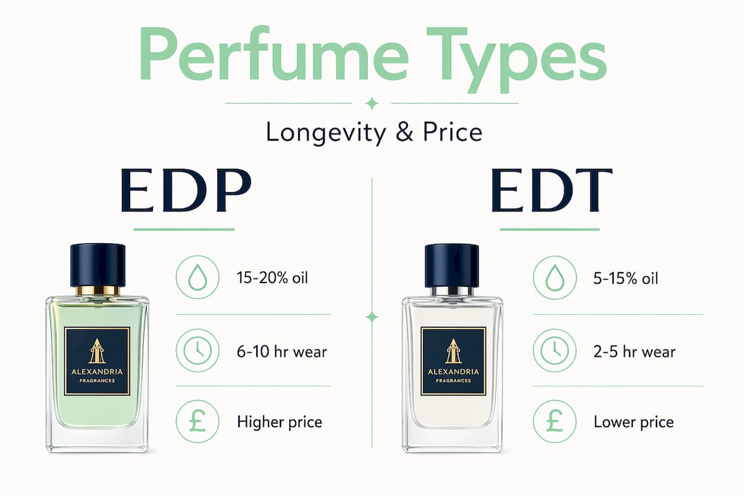Infographic comparing EDP and EDT perfume types