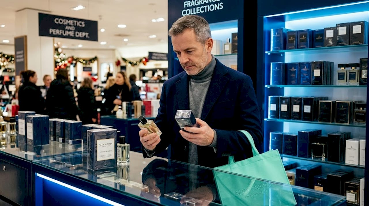 Man browsing fragrance clearance aisle