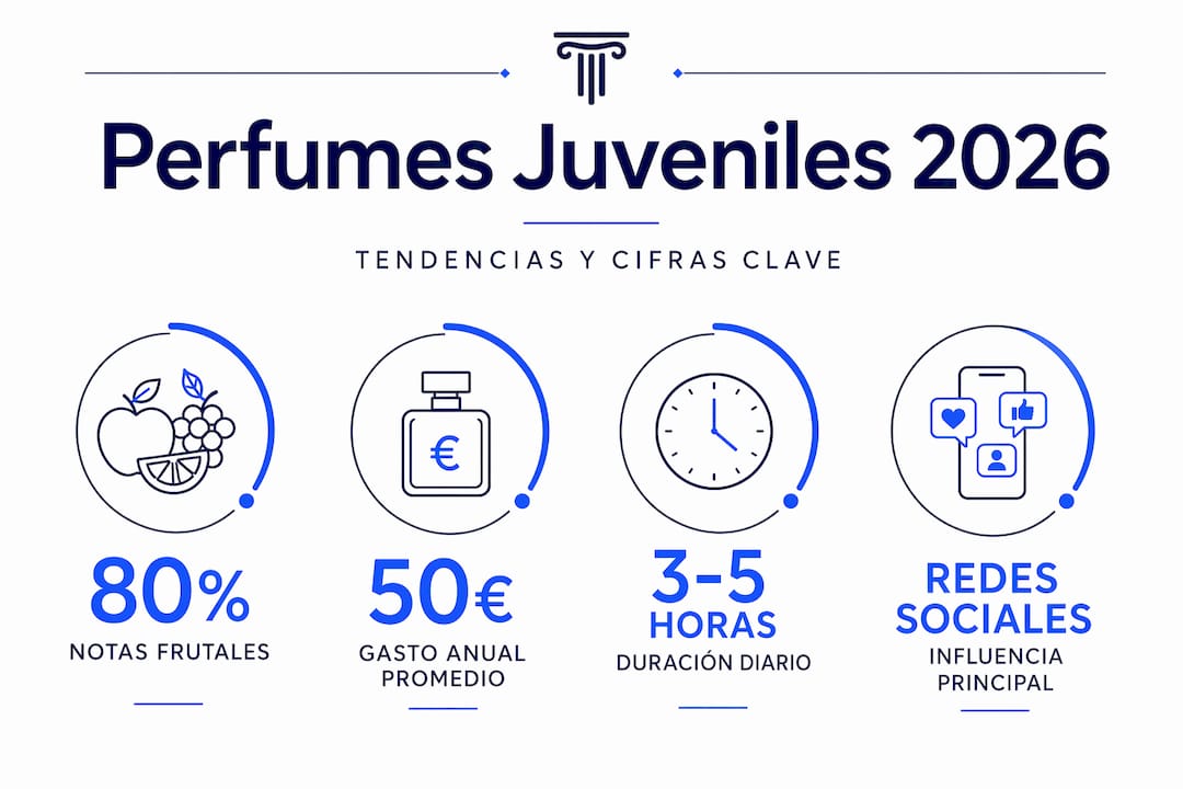 Resumen visual con las cifras más destacadas del mercado de perfumes para jóvenes