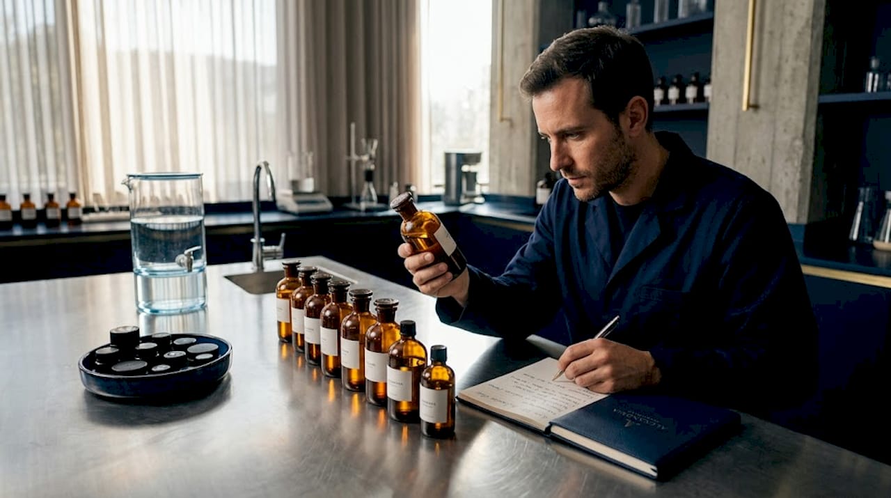 Un especialista supervisa el proceso de maceración de las fragancias para asegurarse de que alcancen el aroma perfecto.