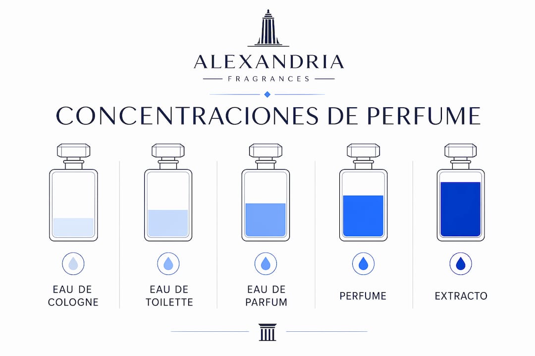 Guía visual sobre los tipos de perfumes, sus concentraciones y cuánto tiempo duran