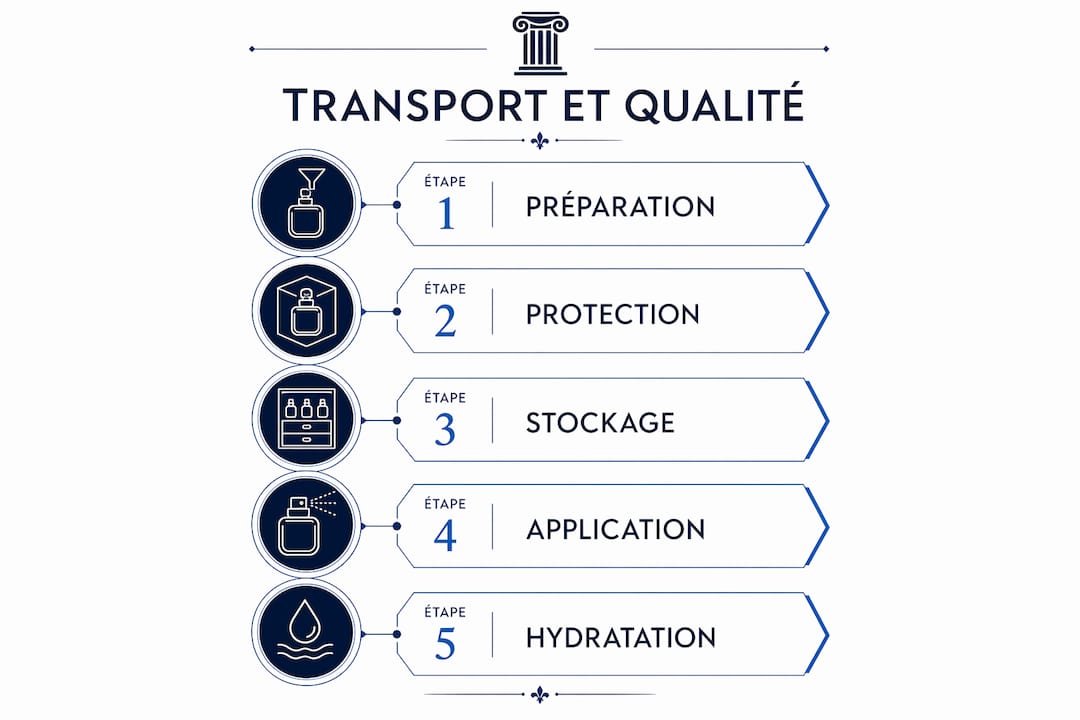 Infographie : les différentes étapes du transport et de la conservation du parfum