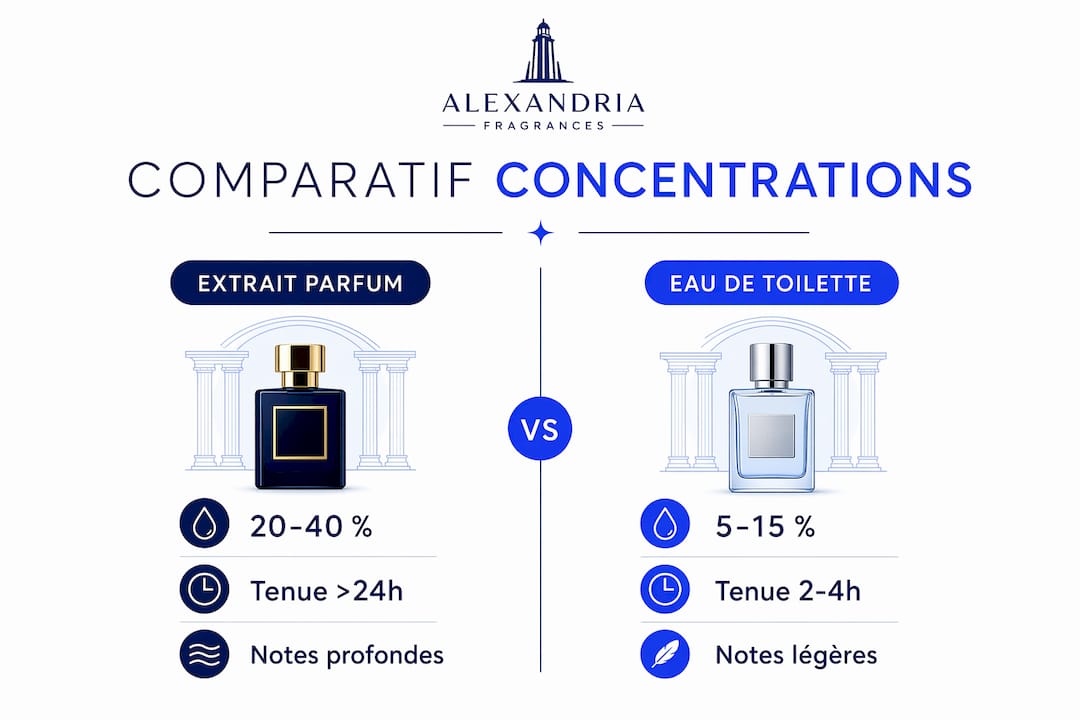 Infographie : tableau comparatif des différentes concentrations de parfums et de leurs caractéristiques