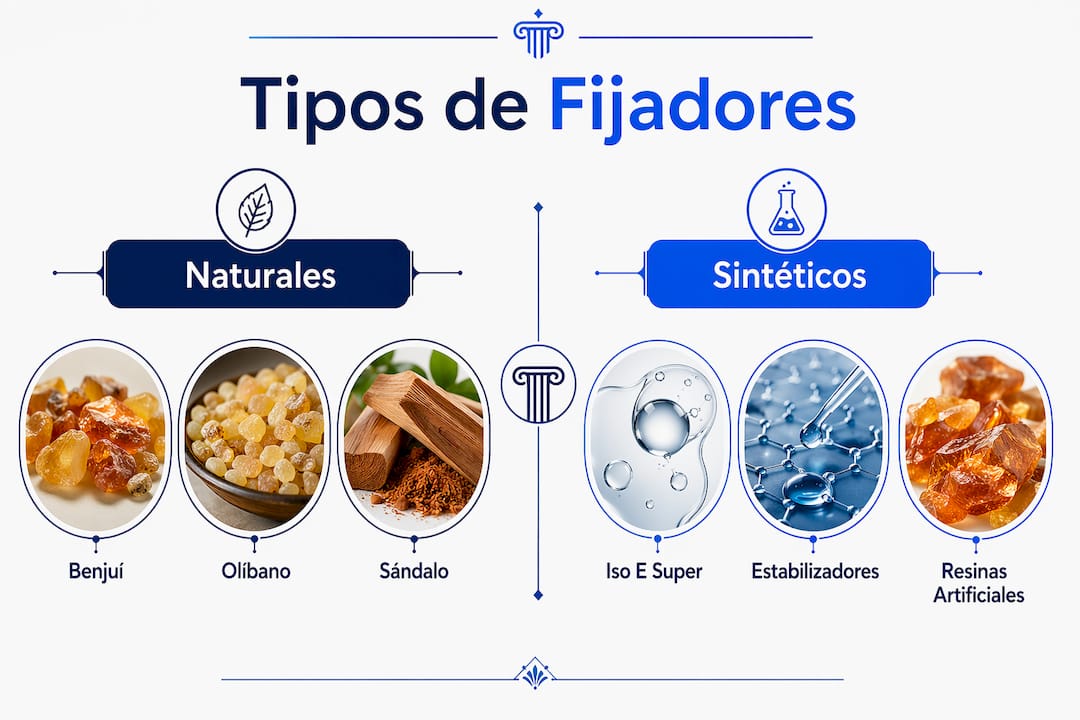 Infografía: diferencias entre los principales fijadores utilizados en perfumería