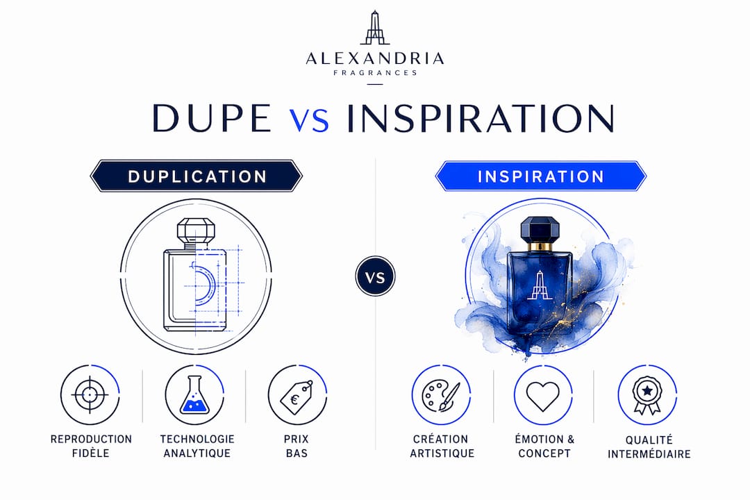 Infographie : duel entre parfum dupe et parfum original