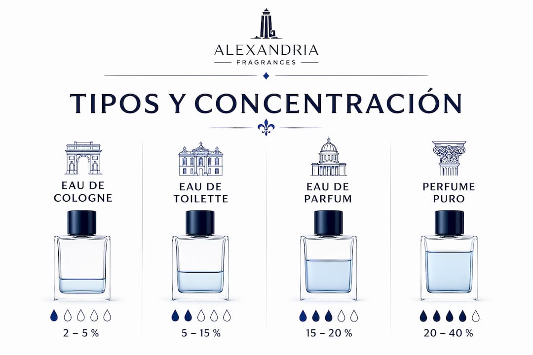 Guía visual sobre las diferentes concentraciones de perfumes