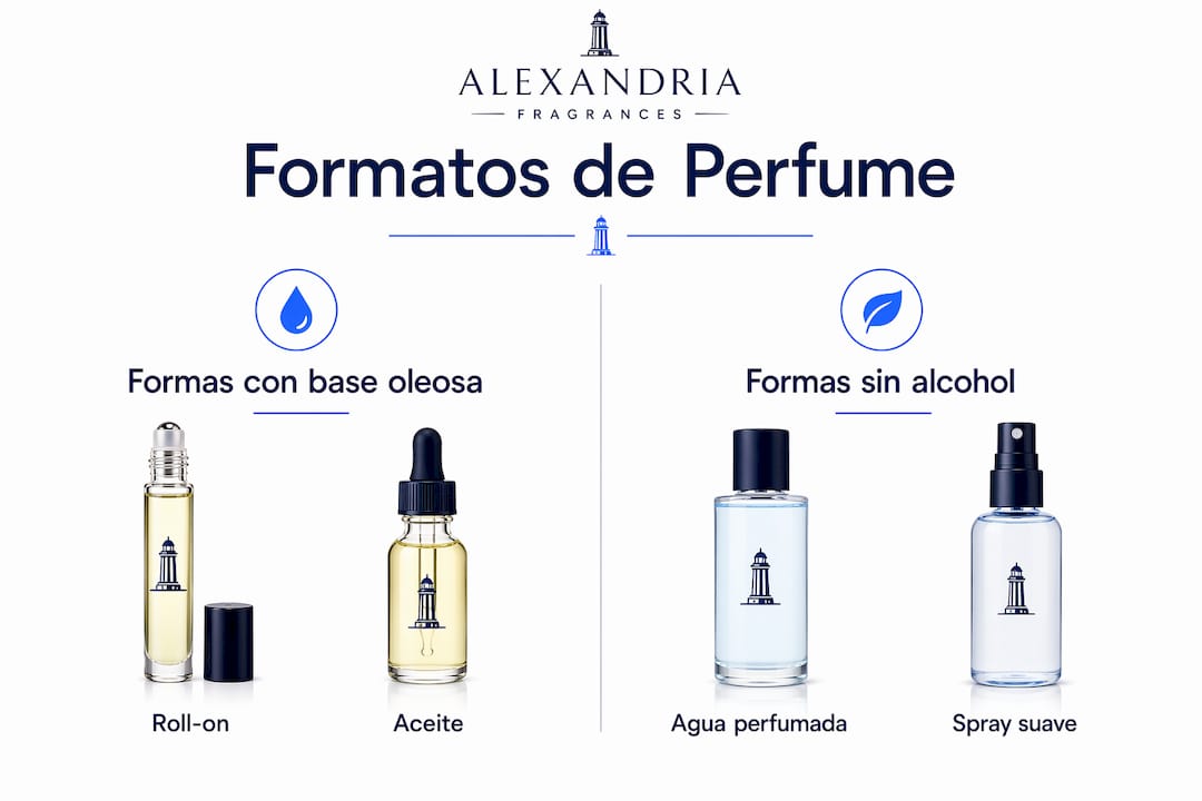 Infografía que compara los distintos tipos de perfume ideales para pieles sensibles.