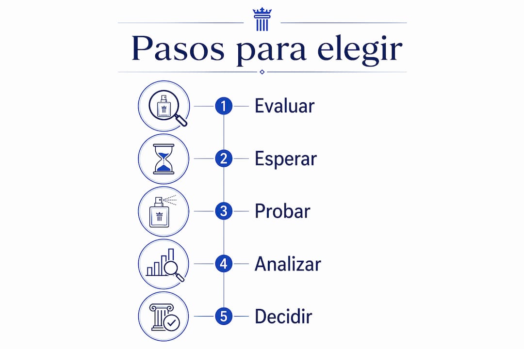 Guía visual con los pasos clave para elegir fragancias exclusivas de lujo discreto
