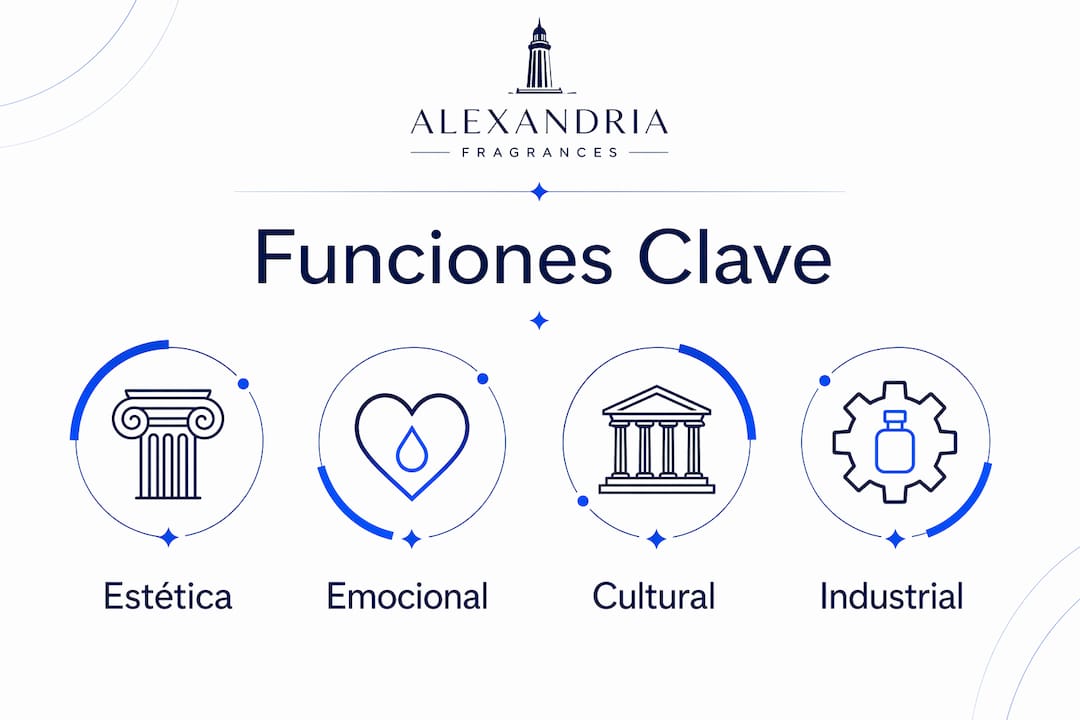 Infografía sobre los principales usos y beneficios de la perfumería actual