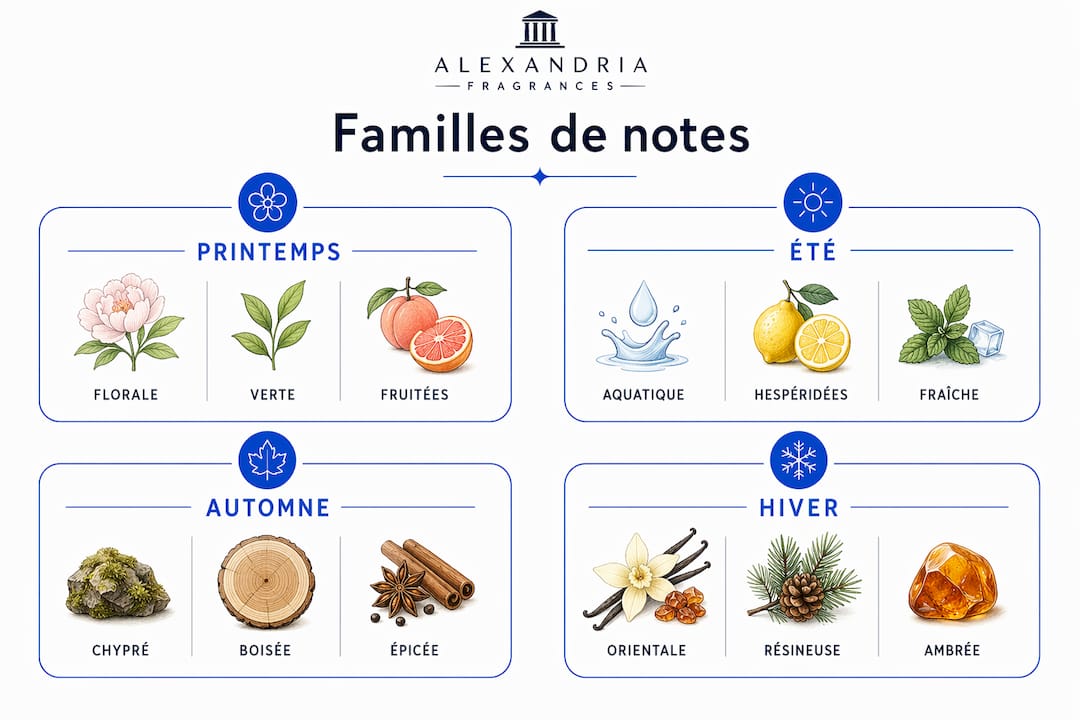 Infographie : les grandes familles olfactives à privilégier selon la saison