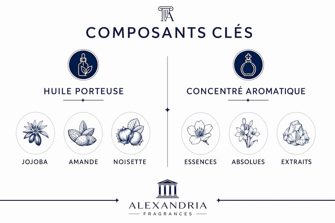 Visuel illustrant la composition des parfums à base d’huiles