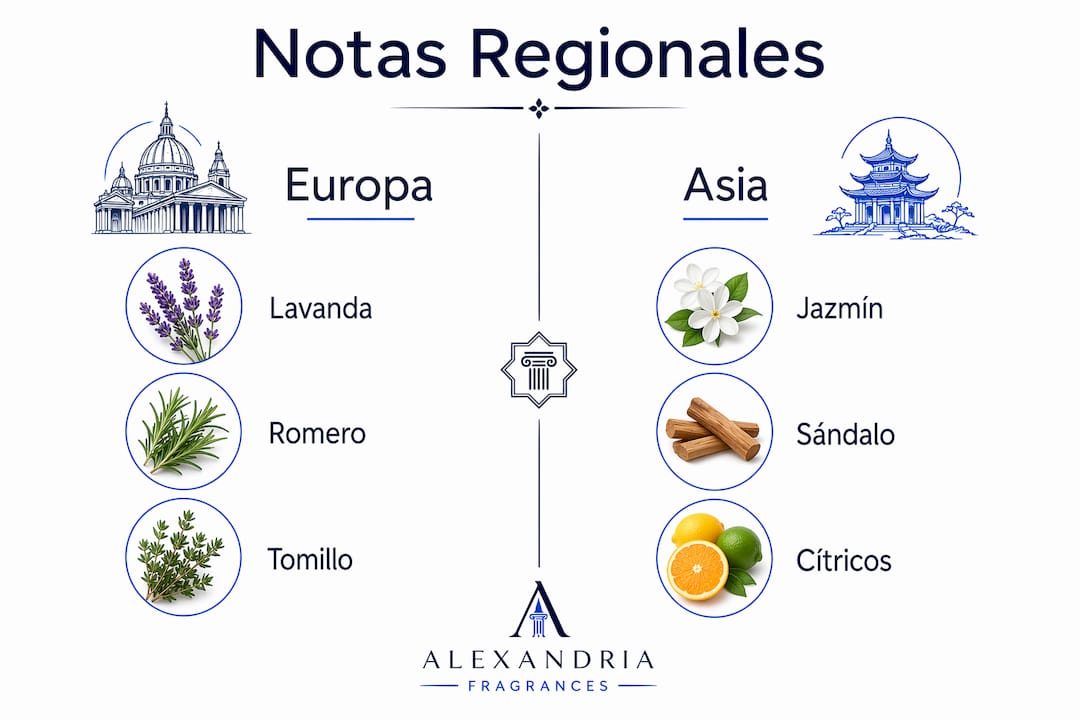 Infografía que destaca las notas aromáticas más representativas de cada región
