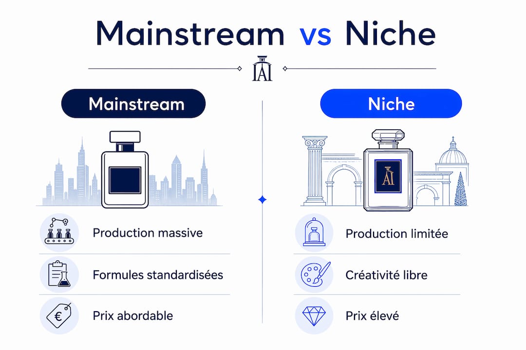 Infographie : les différences entre parfumerie grand public et parfumerie de niche