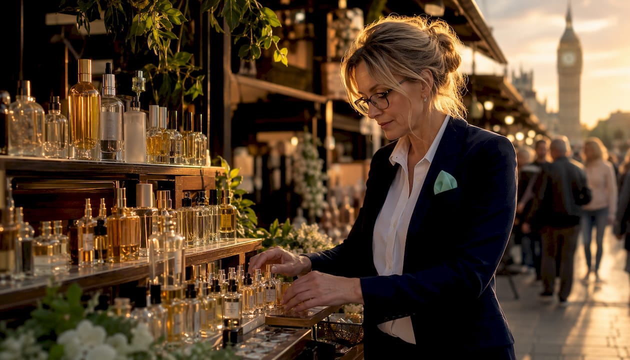 Perfume shop owner organizing wholesale stock