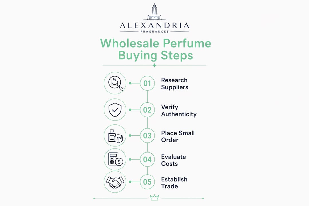 Infographic showing wholesale perfume buying steps