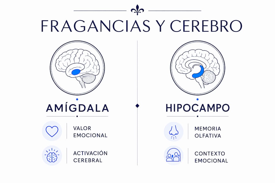 Infografía que ilustra cómo los aromas influyen en nuestras emociones y en la actividad del cerebro