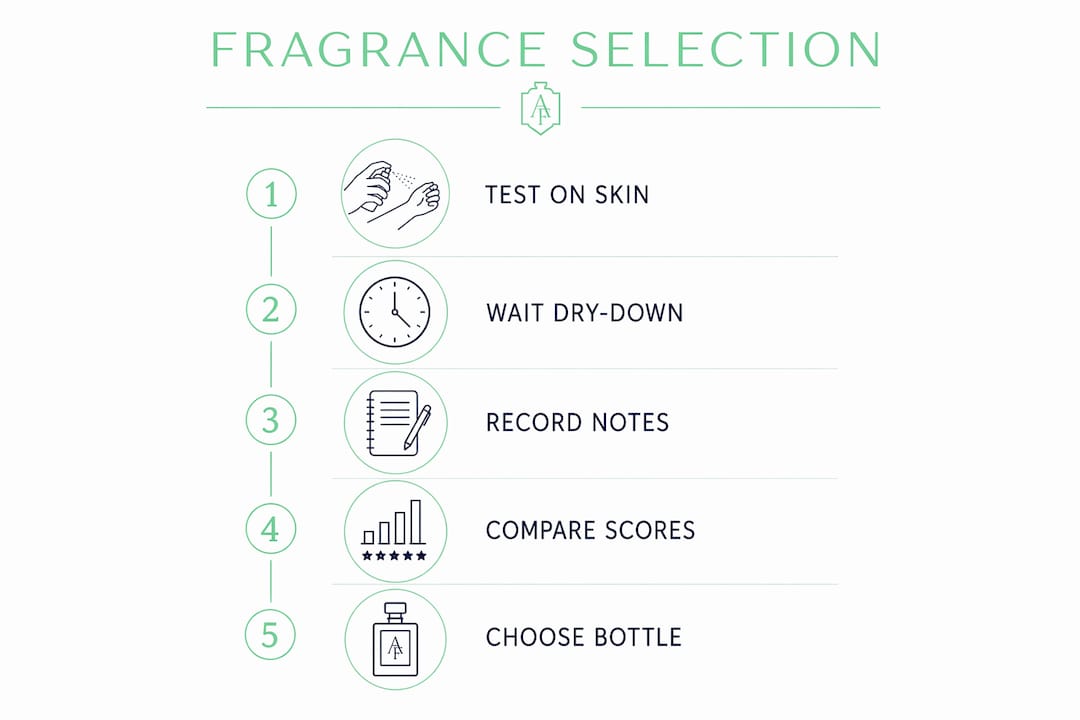 Infographic showing five-step process to select fragrance