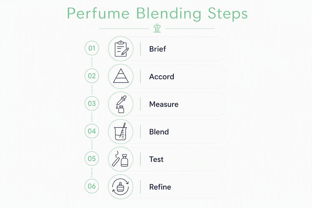 Infographic showing step-by-step perfume blending process