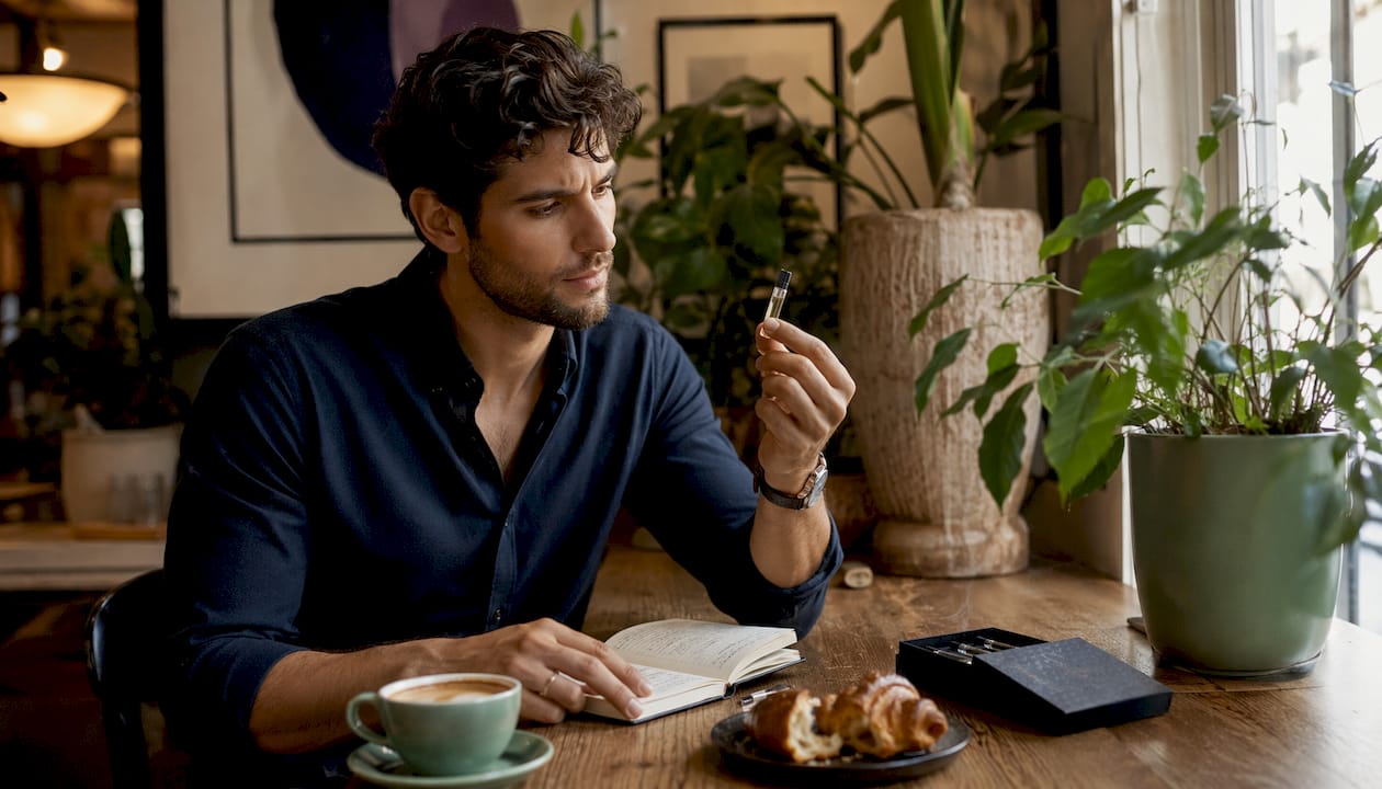 Man selecting perfume matching lifestyle