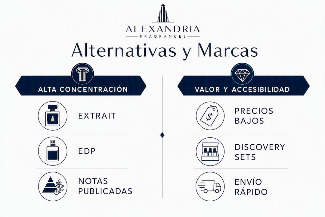 Comparativa visual de las principales características de perfumes equivalentes