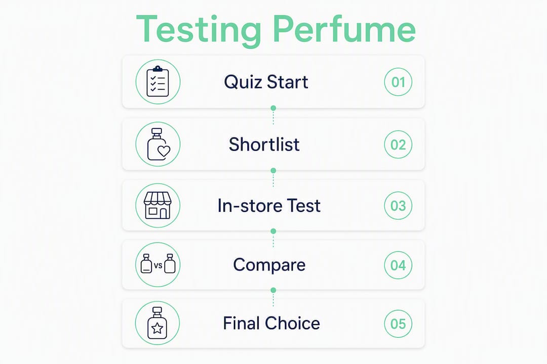 Infographic illustrating perfume testing steps