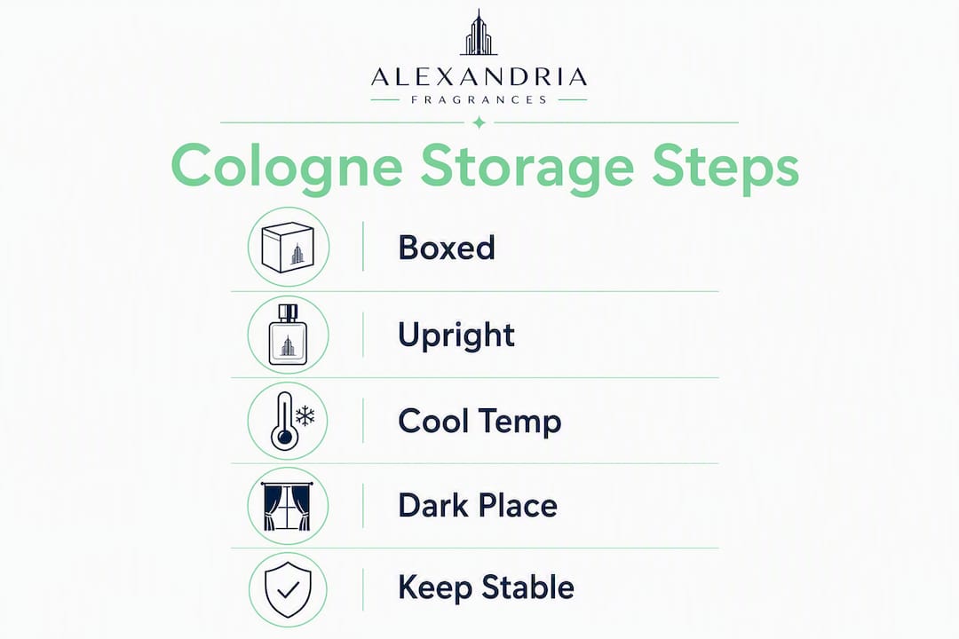 Infographic displaying cologne storage steps checklist
