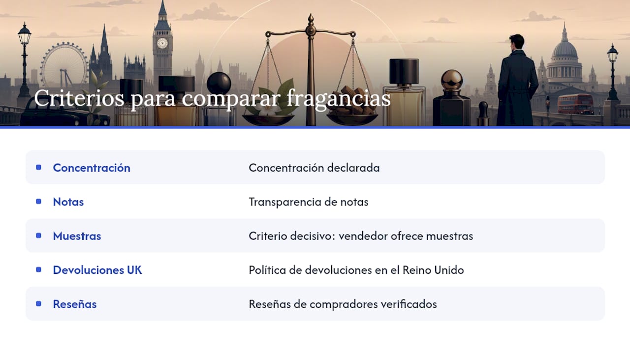 Esquema de criterios para comparar perfumes alternativos
