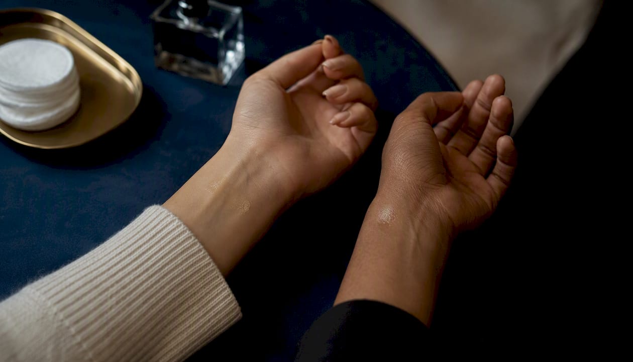 Comparing perfume scents on wrists