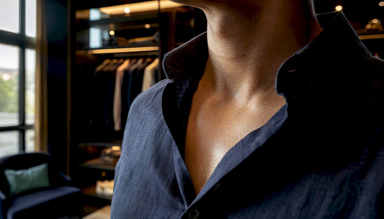 Cologne spray on shirt collar and skin