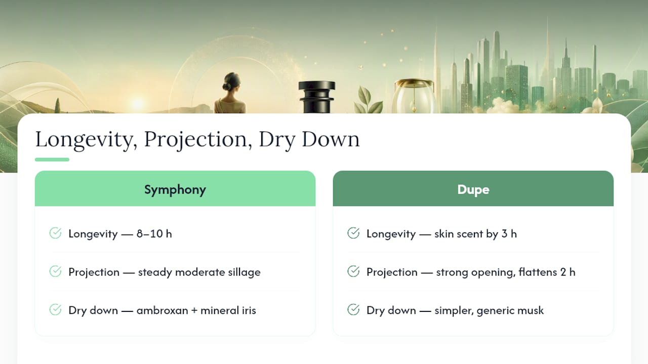 Diagram comparing fragrance longevity and projection