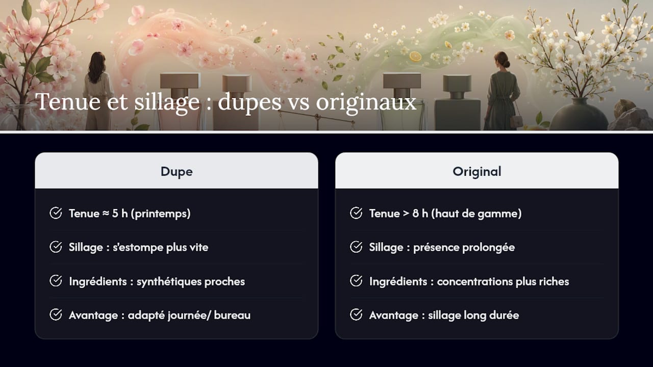 Schéma comparant la longévité et les performances des copies par rapport aux originaux