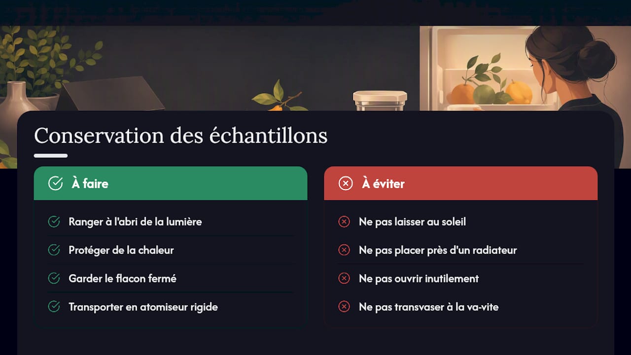 Conseils d'entretien et de conservation des échantillons — overview diagram
