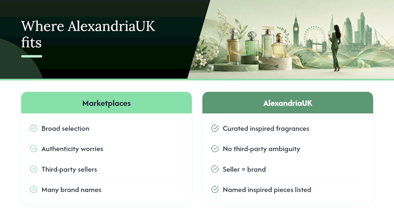 Where AlexandriaUK fits into your perfume sale shopping list — overview diagram
