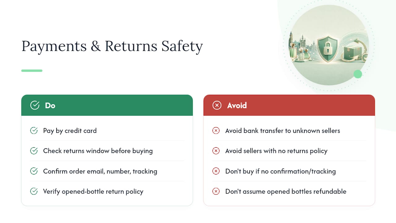 Are payments and returns safe during a perfume sale? — overview diagram
