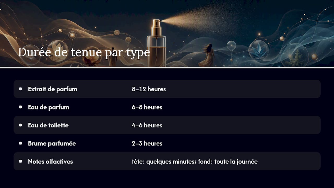 Durée de tenue selon le type de parfum